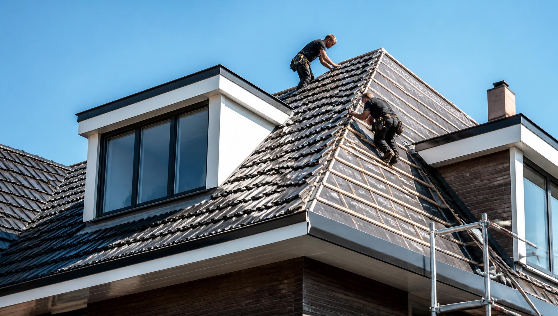 Dakdekkers van Dakwereld Nederland aan het werk op een pannendak